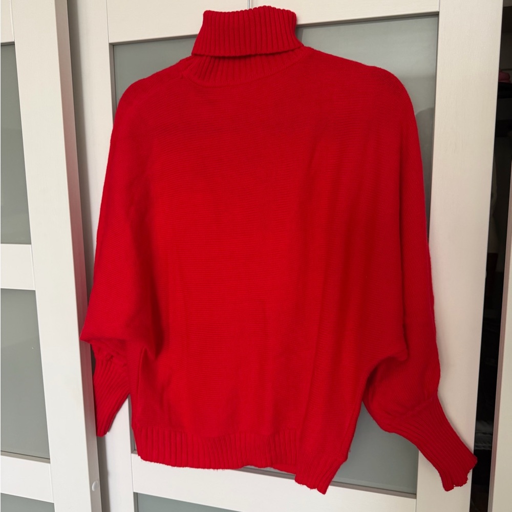 Red Turtleneck Sweater with 'Merry' Design - Picture 2 of 3